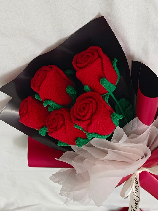 5 Red Wine Rose Hand Bouquet