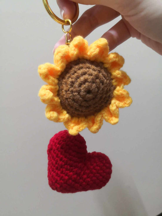 Crochet Sunflower & Red Love Keychain