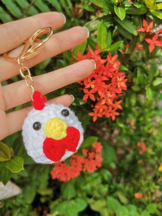 Chicken Head with Comb and Wattles Keychain