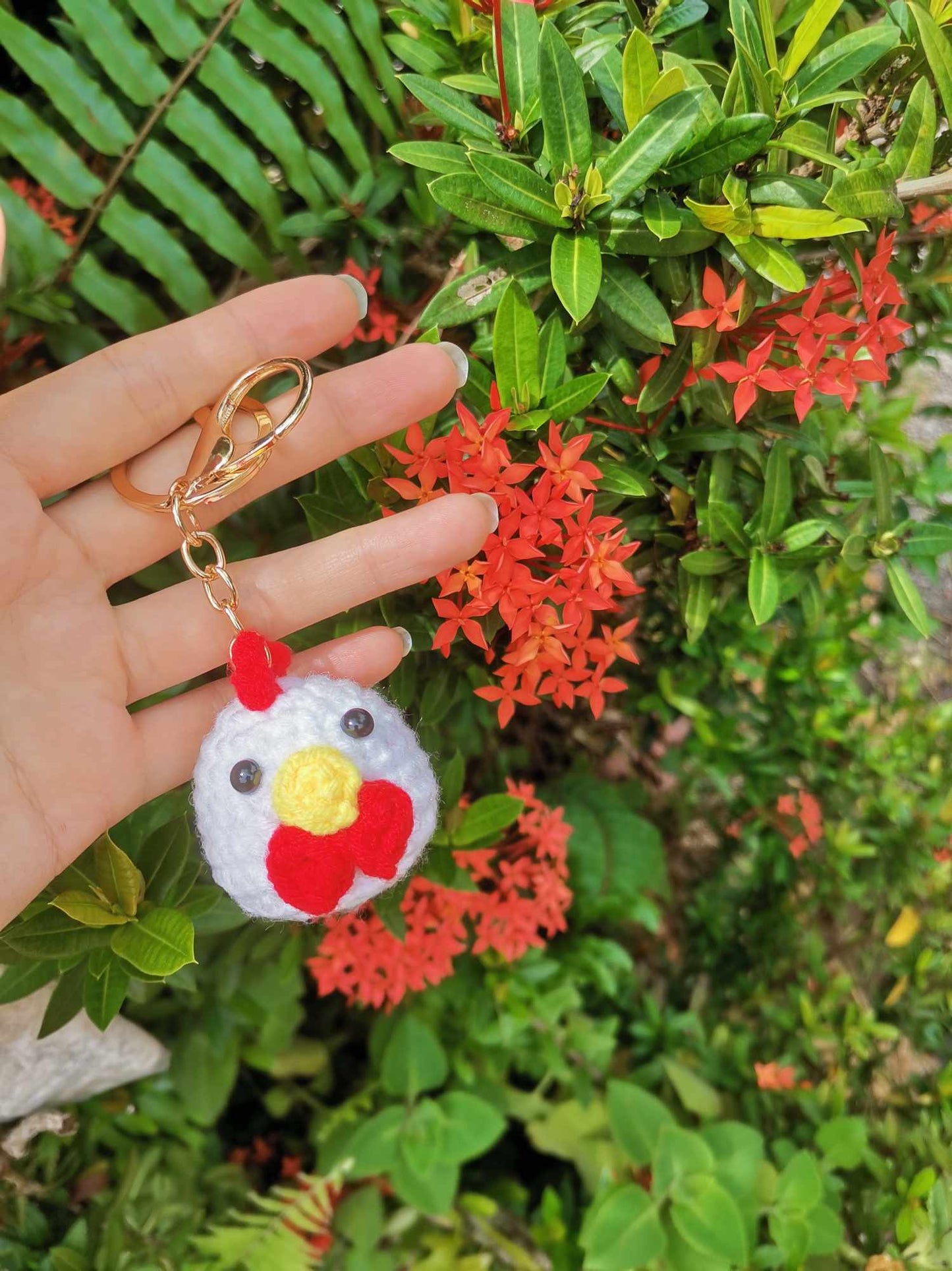 Chicken Head with Comb and Wattles Keychain