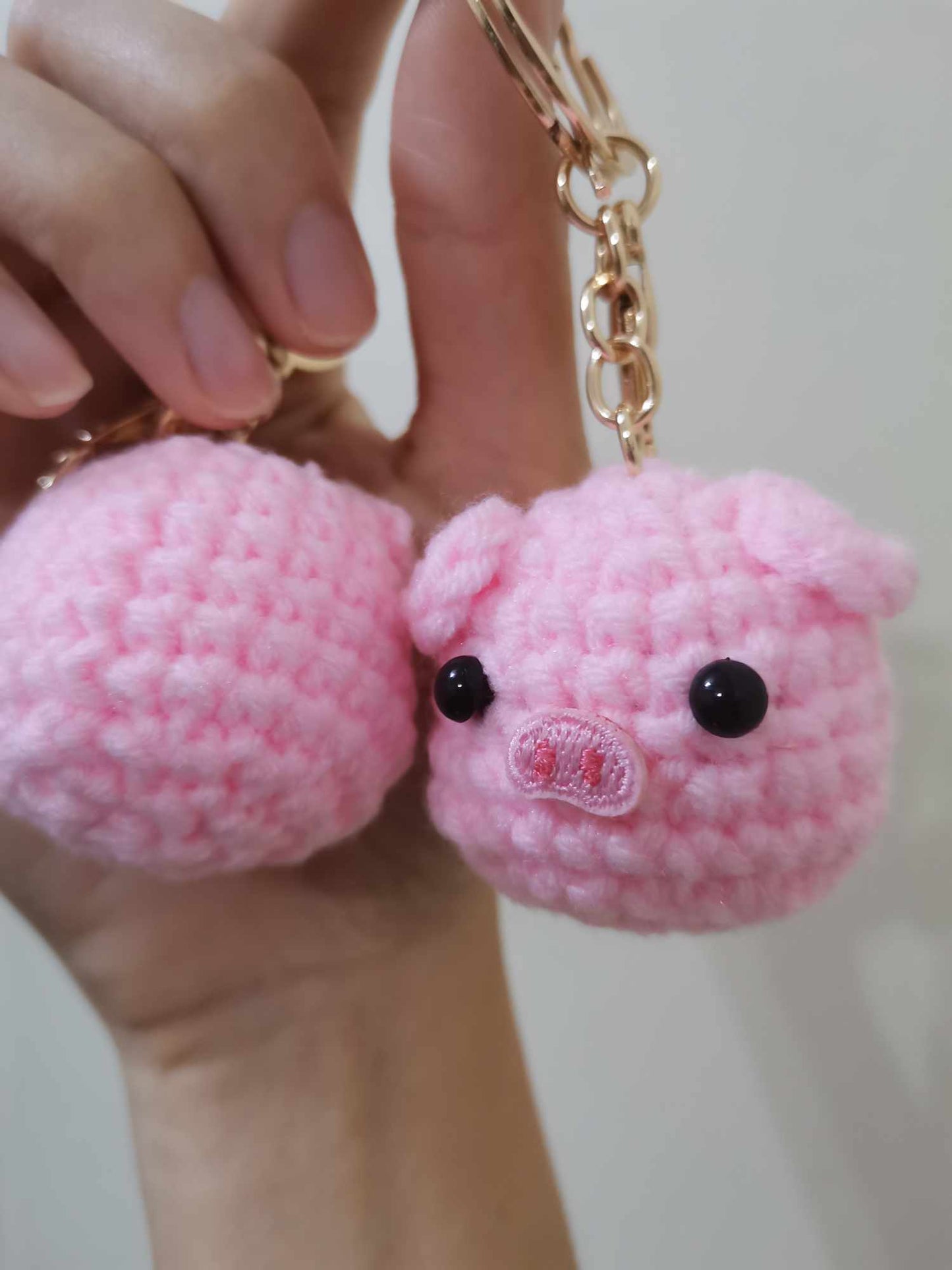 Pink Pig Head Keychain