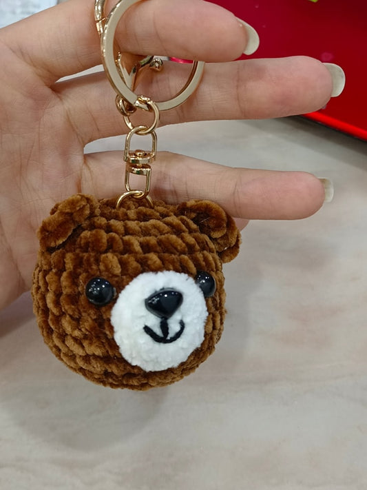 Fluffy Crochet Cute Brown Bear Keychain