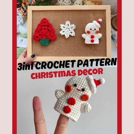 3IN1 Snowman Finger Puppet Christmas Tree Snowflake Crochet Pattern Bundle