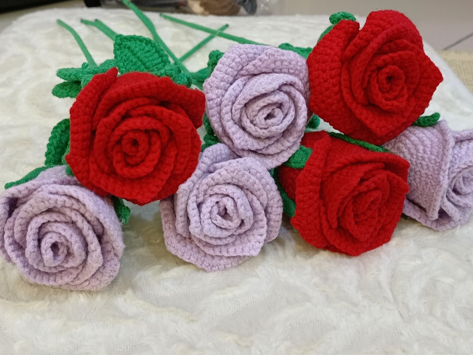 Wine Rose with Stem Crochet Pattern