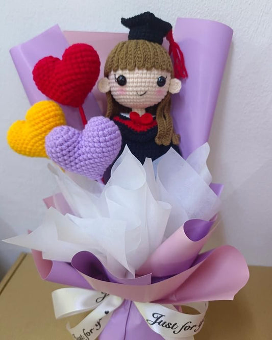 Graduation Doll With 3 Love Flowers Bouquet