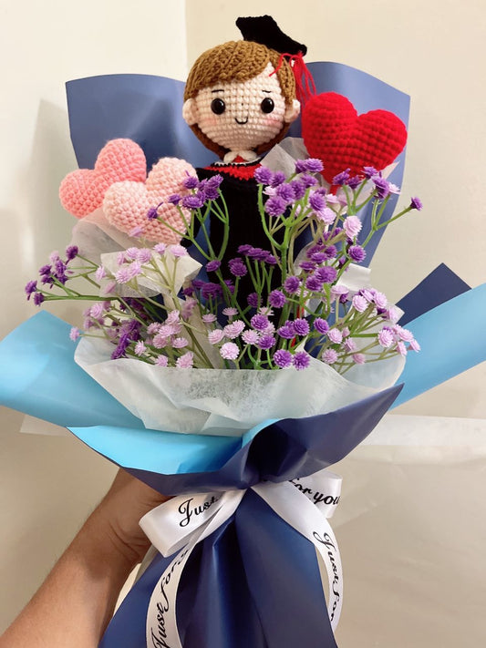 Graduation Doll With 3 Love Flowers & BabyBreath Bouquet
